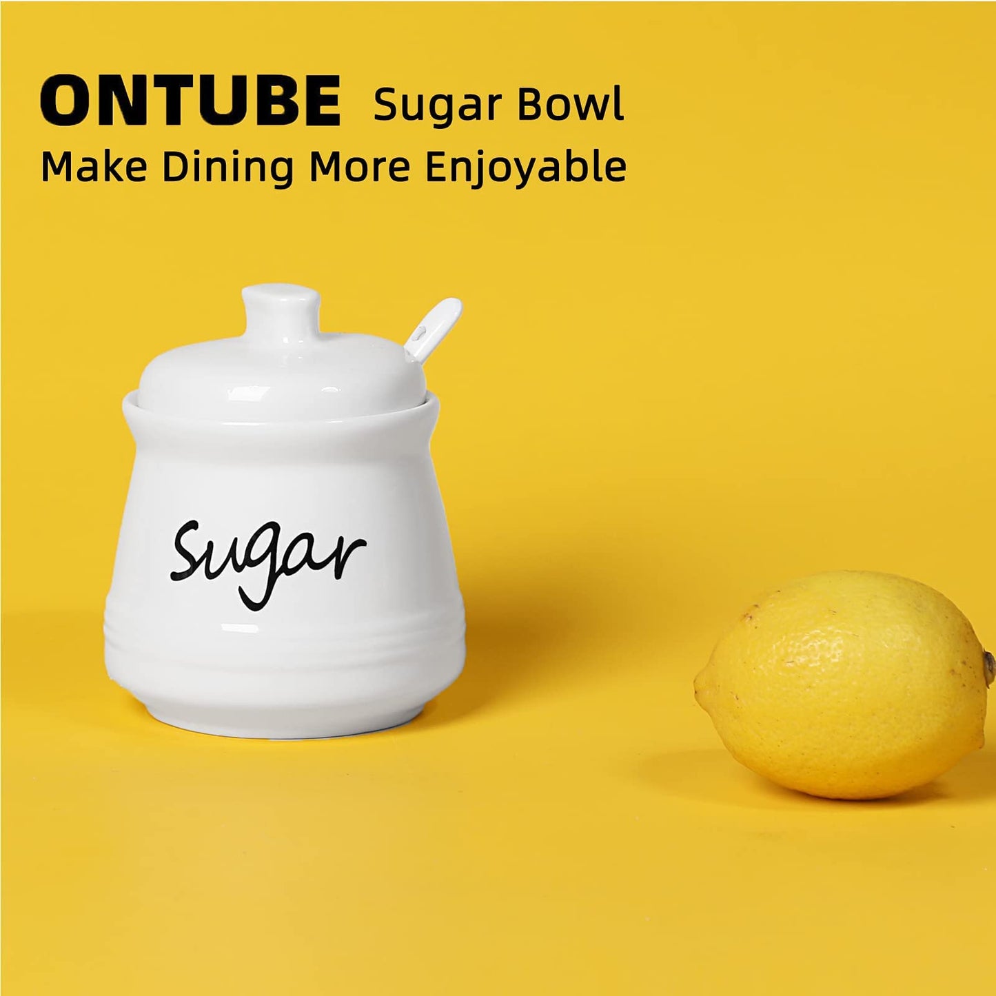 ONTUBE Ceramic Sugar Bowl with Lid and Spoon 12oz (White)