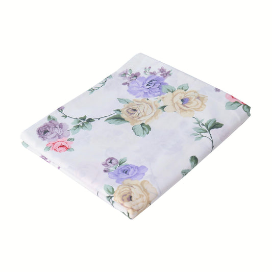 White Twin XL Size Flat Bed Sheet 100% Cotton Floral Printed Top Flat Sheet Only Machine Washable Top Sheets for Bed