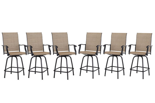 HERA'S HOUSE Outdoor Patio Swivel Bar Stool Chairs Set of 6, 30" Bar Height High Top Patio Chairs with Solid Back & Armrest, All Weather Textilene Sling Fabric Chair for Lawn Deck Garden
