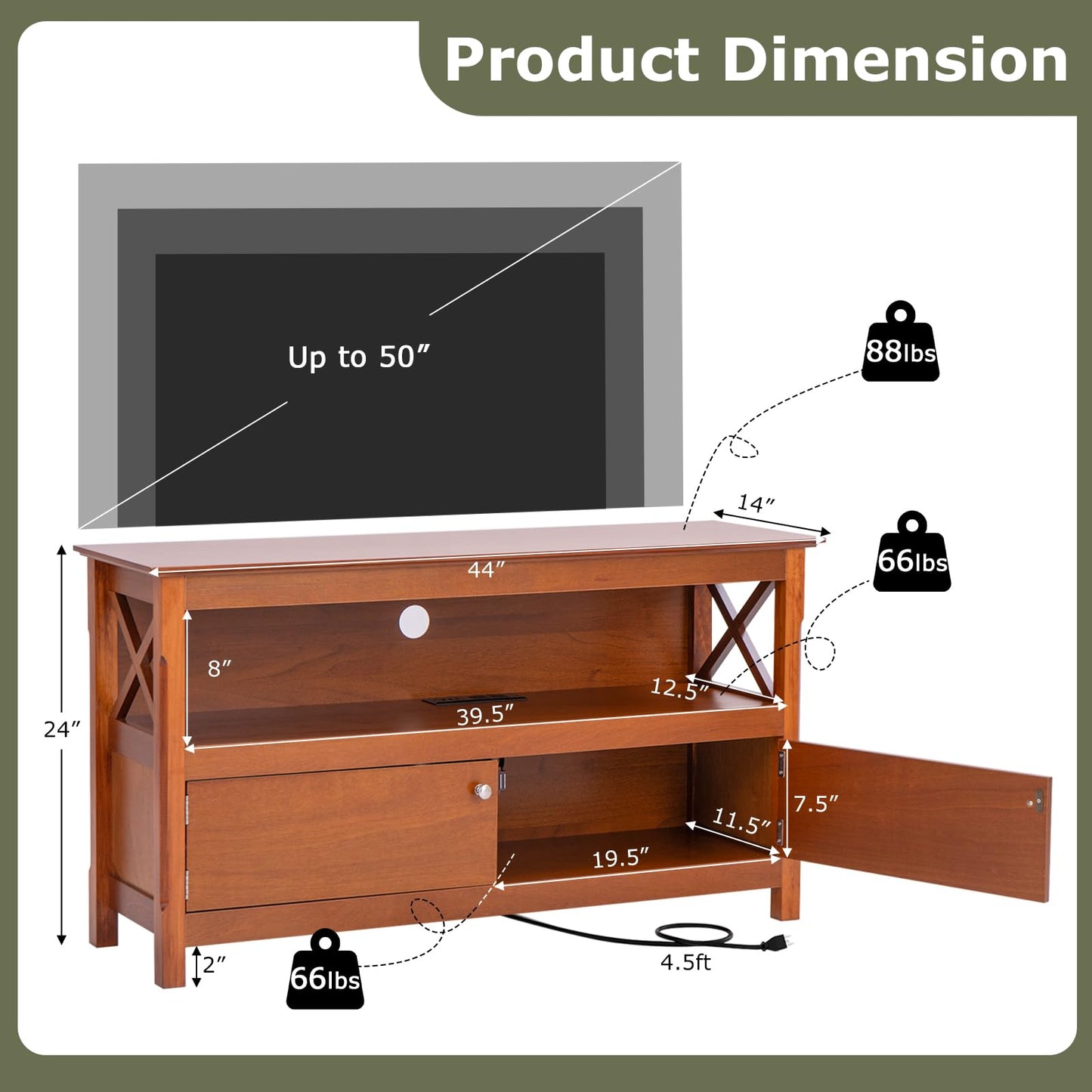 Tangkula Wooden TV Stand for TVs Up to 50 Inch, X Shape Console Storage Cabinet, Entertainment Center with 2 Doors & Shelf, Home Living Room Furniture, Farmhouse TV Storage Console (Coffee)