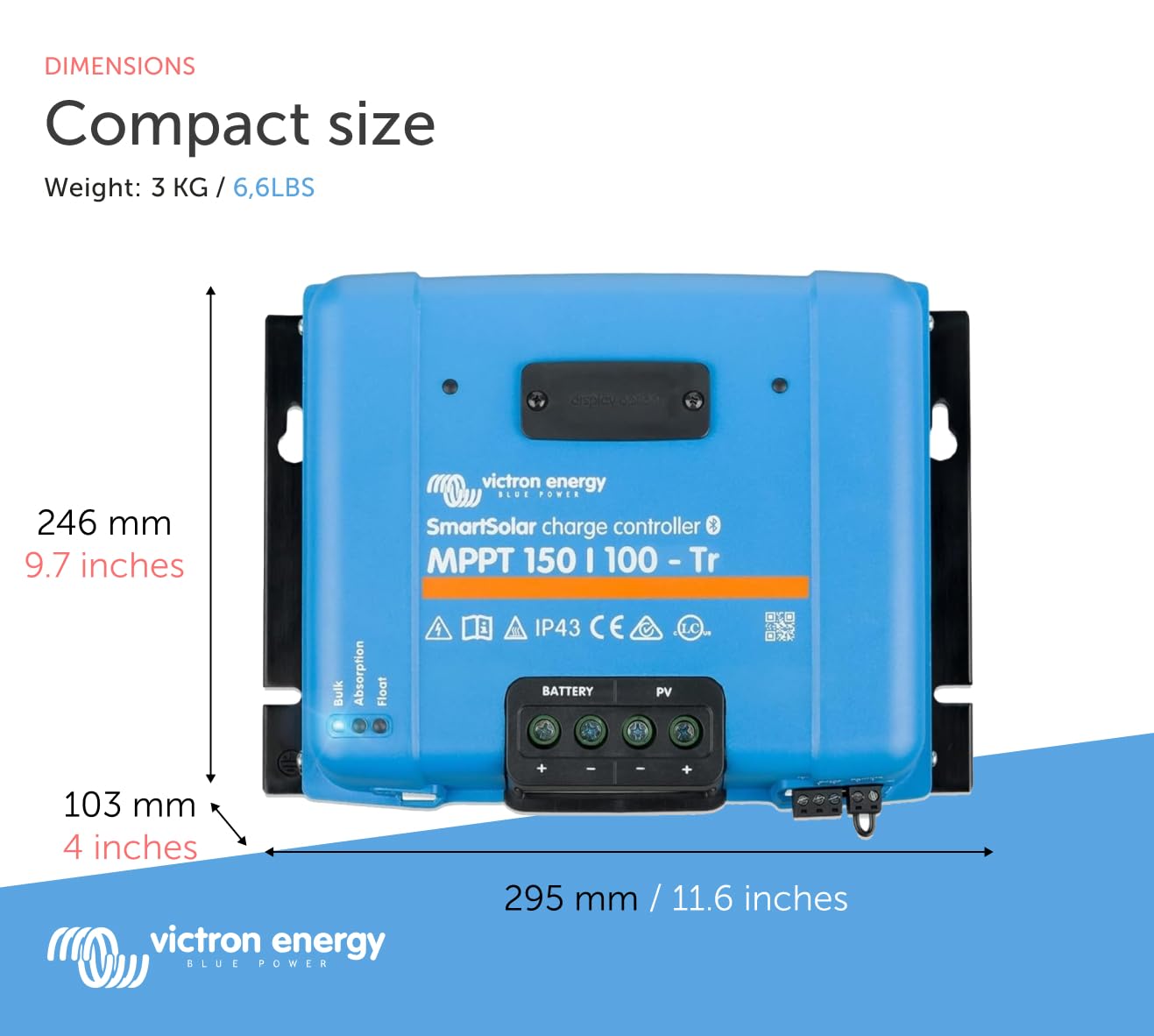 Victron Energy SmartSolar MPPT Tr Solar Charge Controller (Bluetooth) - Charge Controllers for Solar Panels - 150V, 100 amp, 12/24/36/48-Volt