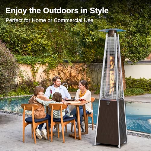 EAST OAK Pyramid Patio Heater, 48,000 BTU Outdoor Patio Heater, Quartz Glass Tube Propane Heater for Commercial & Residential, Triple Protection System, With Wheels, 2024 Upgrade, Bronze