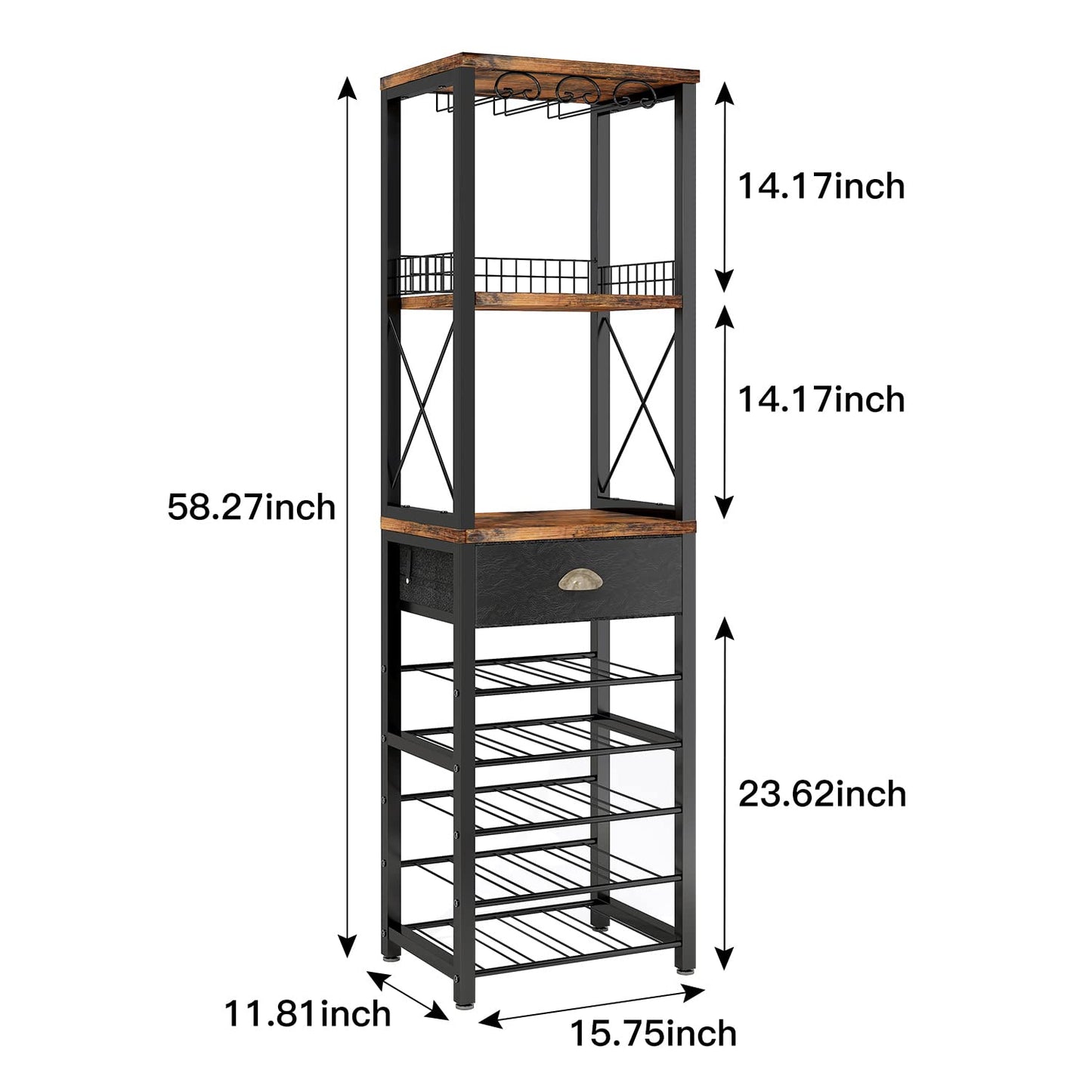 Homeiju Wine Rack Freestanding Floor, Bar Cabinet for Liquor and Glasses, 4-Tier bar Cabinet with Tabletop, Glass Holder, Storage Drawer and Wine Storage for Home Bar(Patent No.D1009580)