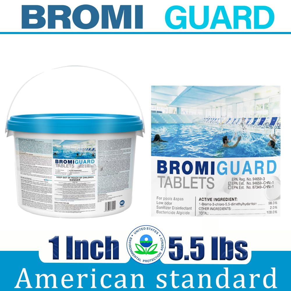 BROMIGUARD【 5.5 lbs】 1inch Bromine Tablets for Spa Hot Tub, Chemicals Bromine Tabs