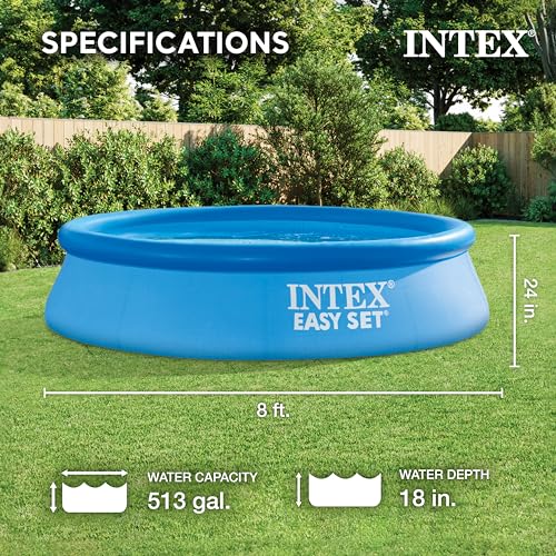 Intex 28106EH 8 x 2 Foot Round Easy Set Inflatable Above Ground Outdoor Backyard Swimming Pool with 513 Gallons of Water, Blue (Pool Only)