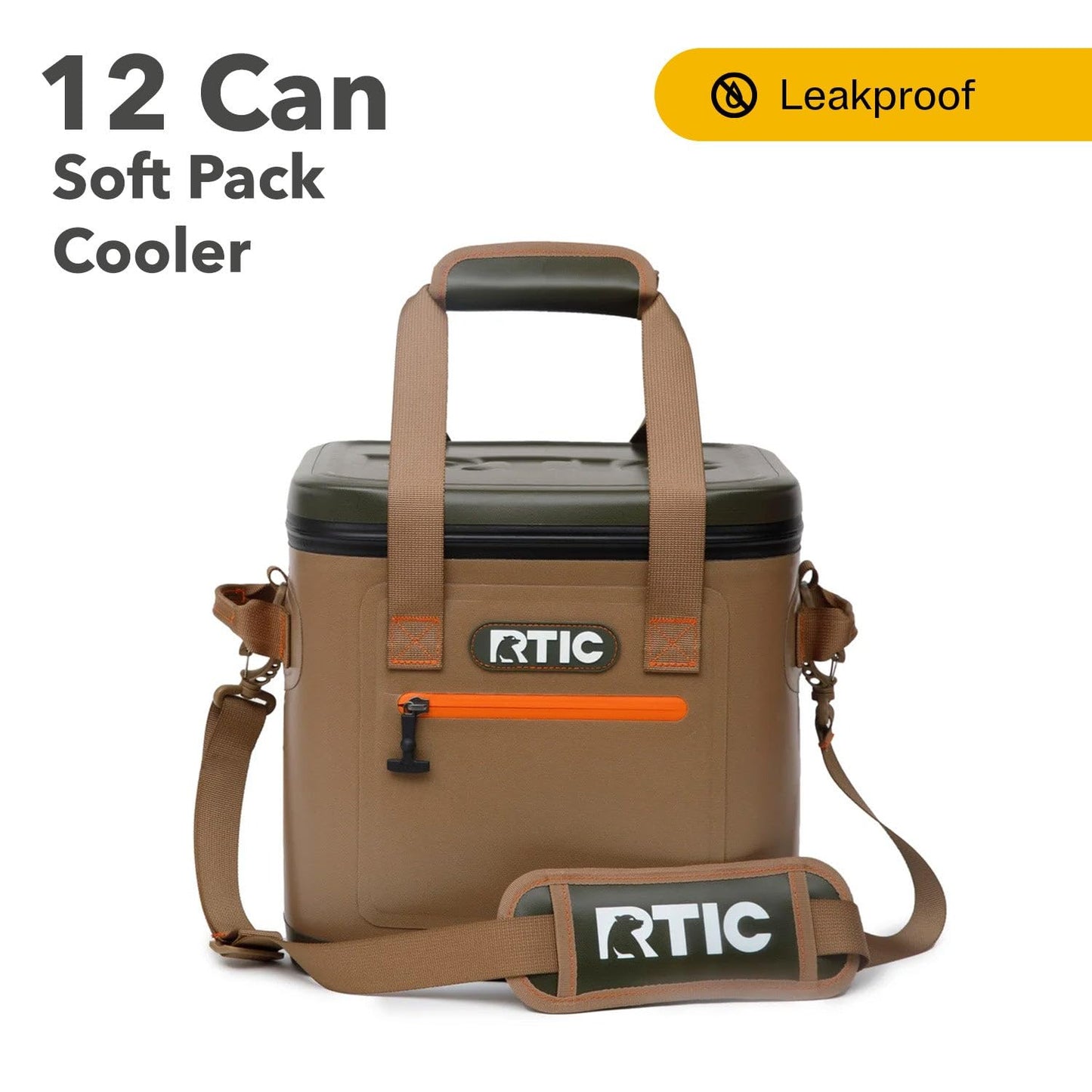 RTIC Soft Cooler 12 Can, Insulated Bag Portable Ice Chest Box for Lunch, Beach, Drink, Beverage, Travel, Camping, Picnic, Car, Trips, Floating Cooler Leak-Proof with Zipper, Tan