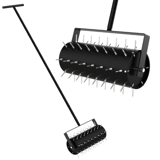 Rolling Lawn Aerator Manual Aeration Tool Heavy Duty Grass Dethatching Aeration Tool with 60 Inch Handle for Yard Garden Lawn Bearing Design, Labor Saving