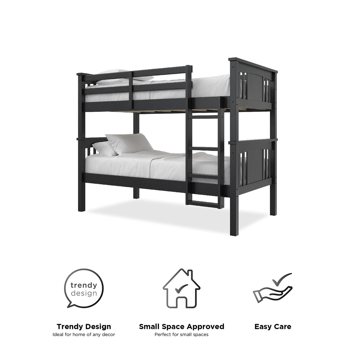 DHP Dylan Twin Over Twin Bunk Bed, Espresso, Sturdy Wood Construction, Converts to 2 Twin Beds, Guard Rails, Step Ladder