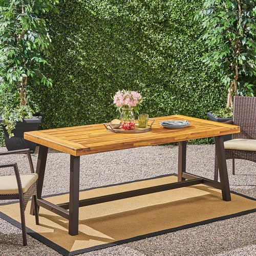 Christopher Knight Home Carlisle Outdoor Dining Table with Iron Legs, Sandblast Finish / Rustic Metal