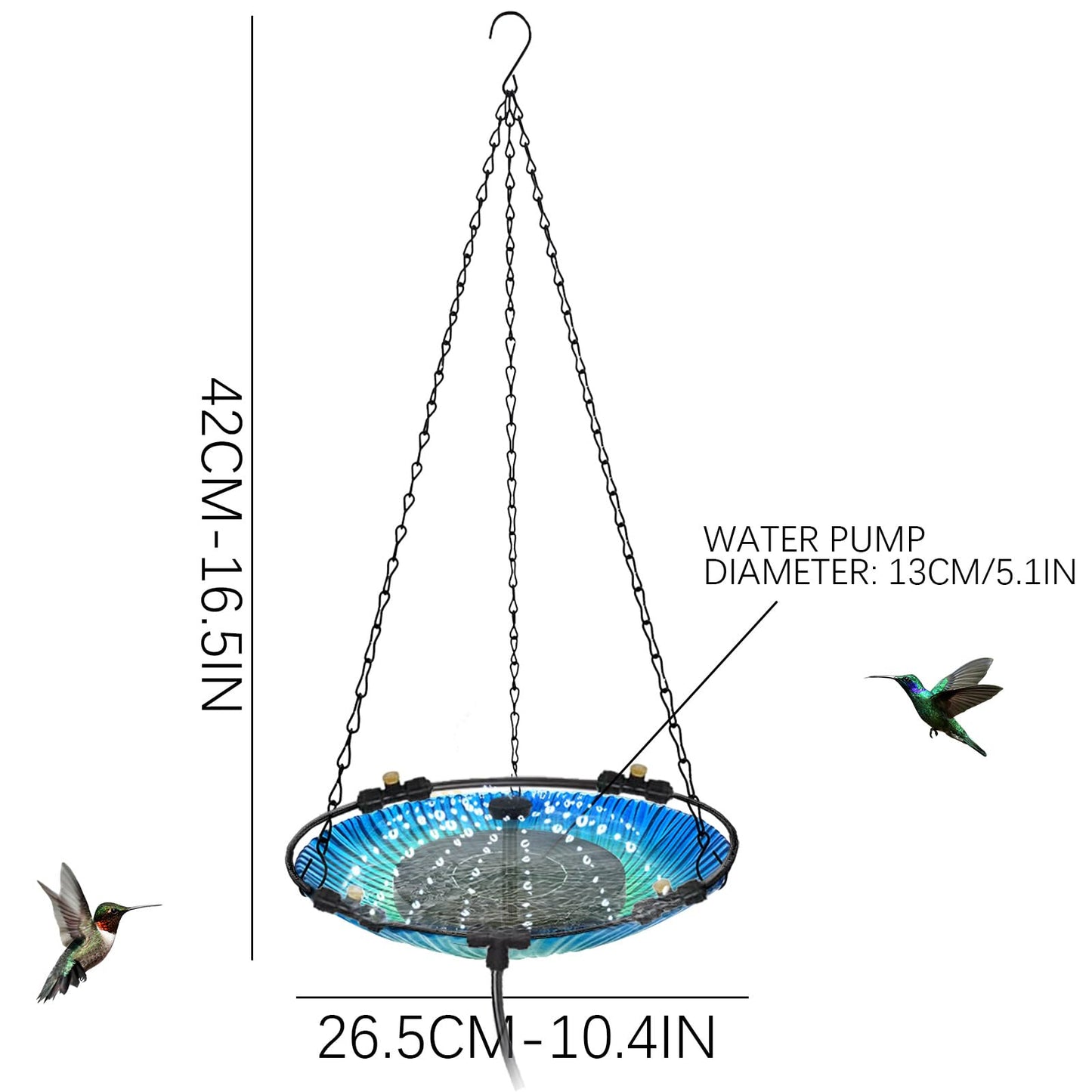 Hanging Bird Bath - Bird Bath Bowl with Solar Fountain Pump - Deck Mount Metal Bird Bath Bowl Powered by Water Fountain Pump for Outdoor Garden - Solar Powered Bird Bath Fountain