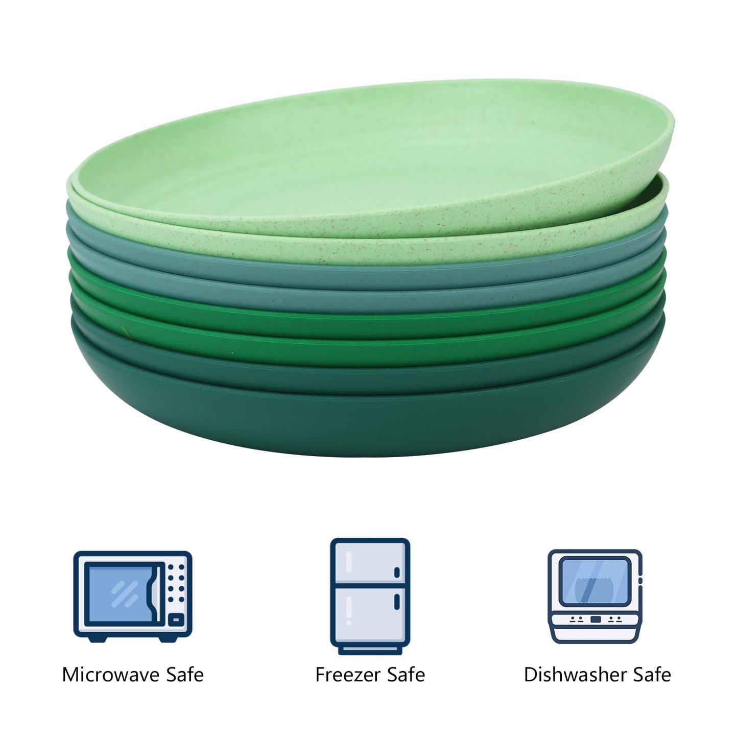 Homienly Dessert Plates Salad Plates Set of 8-10 inch Wheat Straw Plates Unbreakable Plates for Kitchen Reusable Plastic Plates (Green Series)