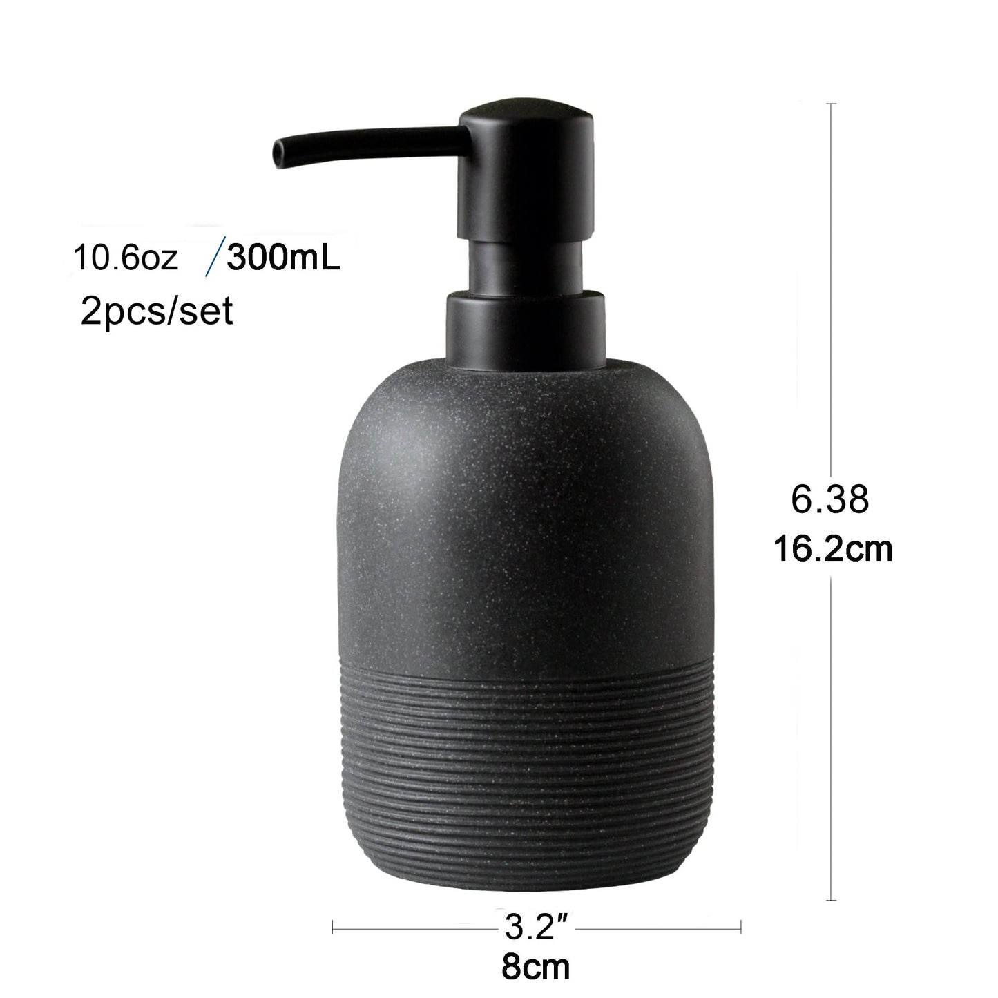 GalDal 2pcs/Set Matte Black Soap Dispenser Sets,Hand Soap and Lotion Dispenser for Bathroom Countertop,Morden Soap Dispenser for Kitchen-10.6oz.