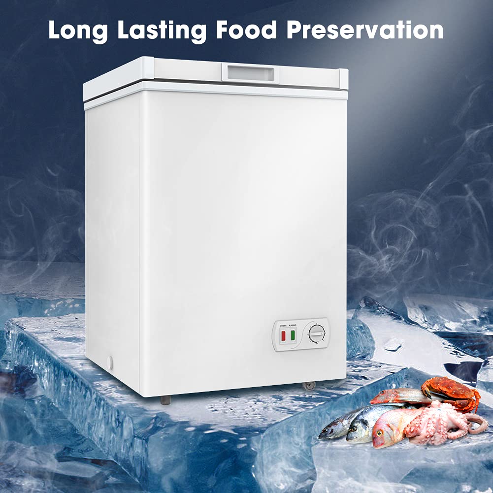 LifePlus Chest Freezer, Compact Deep Freezer 7 Adjustable Temperature with Removable Basket, Top Open Door Freezer Upright for Apartment Home (3.5 cu.ft.)