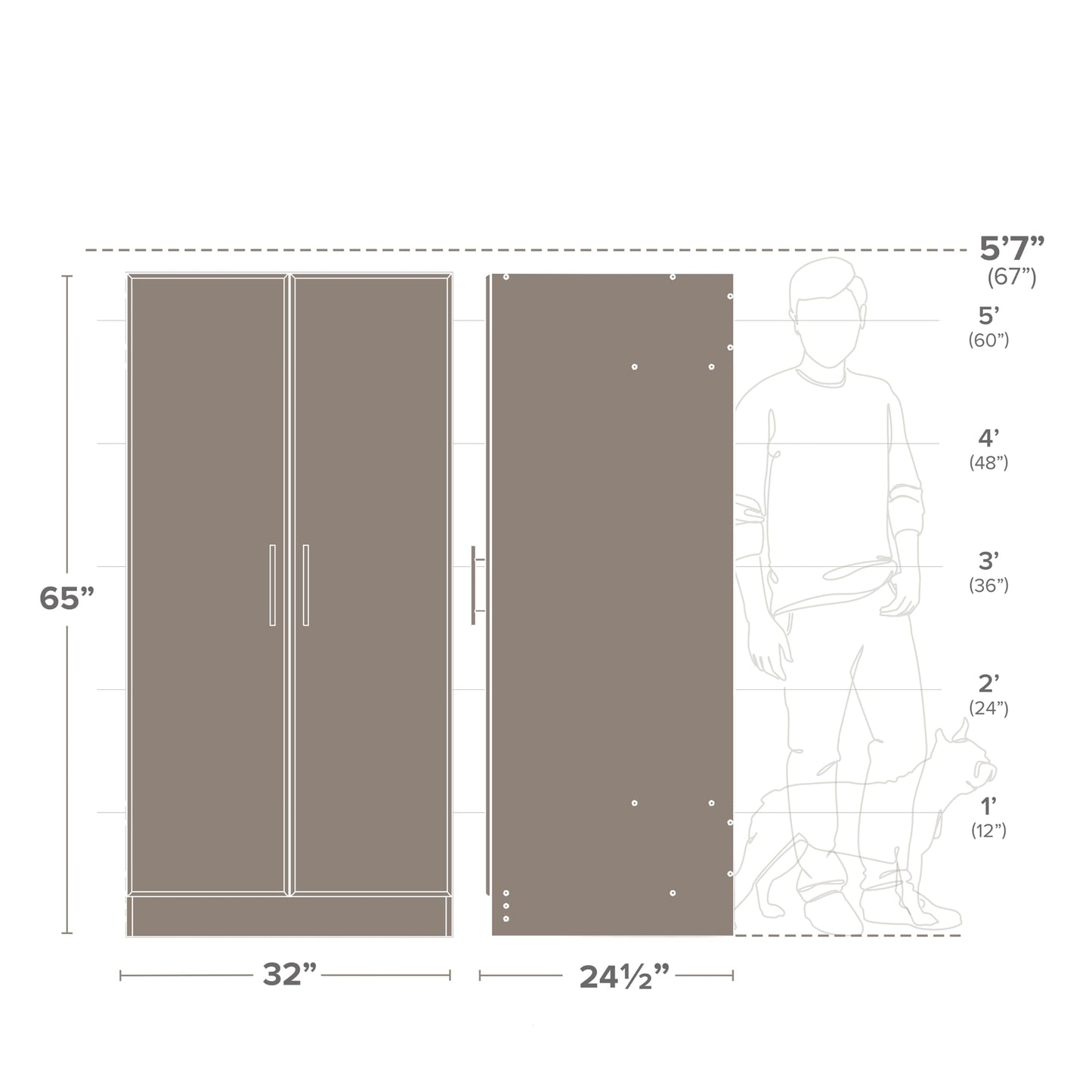 Prepac Elite 32" Storage Cabinet Closet, Gray Storage Cabinet, Linen Cabinet, Wardrobe Cabinet with Hanging Rail and Shelves 20" D x 32" W x 35" H, DEW-3264