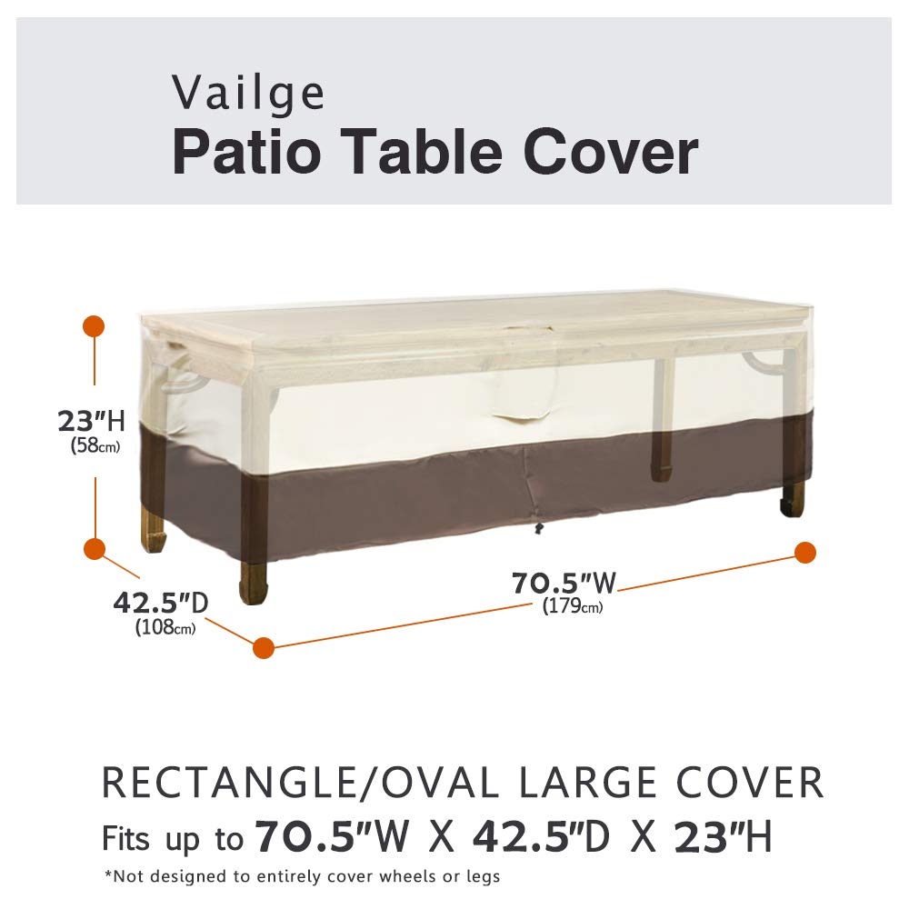 Vailge Veranda Rectangular/Oval Patio Table Cover, Heavy Duty and Waterproof Outdoor Lawn Patio Furniture Covers, Large Beige & Brown