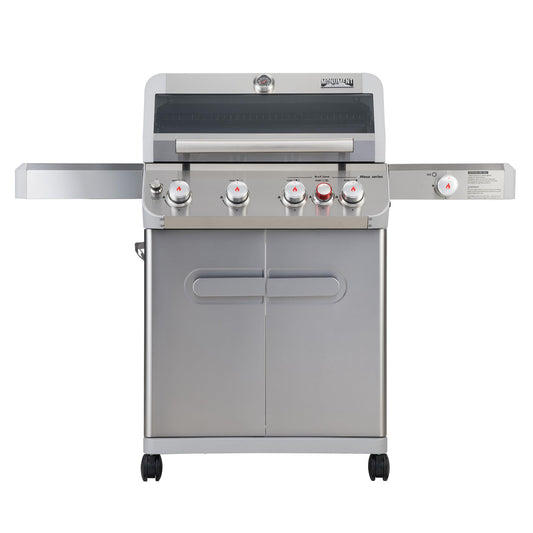 Monument Grills Outdoor Barbecue Stainless Steel 4 Burner Propane Gas Grill, 62,000 BTU Patio Garden Barbecue Grill with Side Burner and LED Controls, Mesa415BZ
