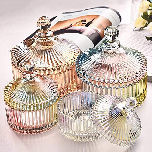 CHOOLD Luxury Colorful Tent Shaped Crystal Candy Jar with Lid,Clear Glass Apothecary Jar Wedding Candy Buffet Jar Food Jar (10oz/24oz) (Amber-L)