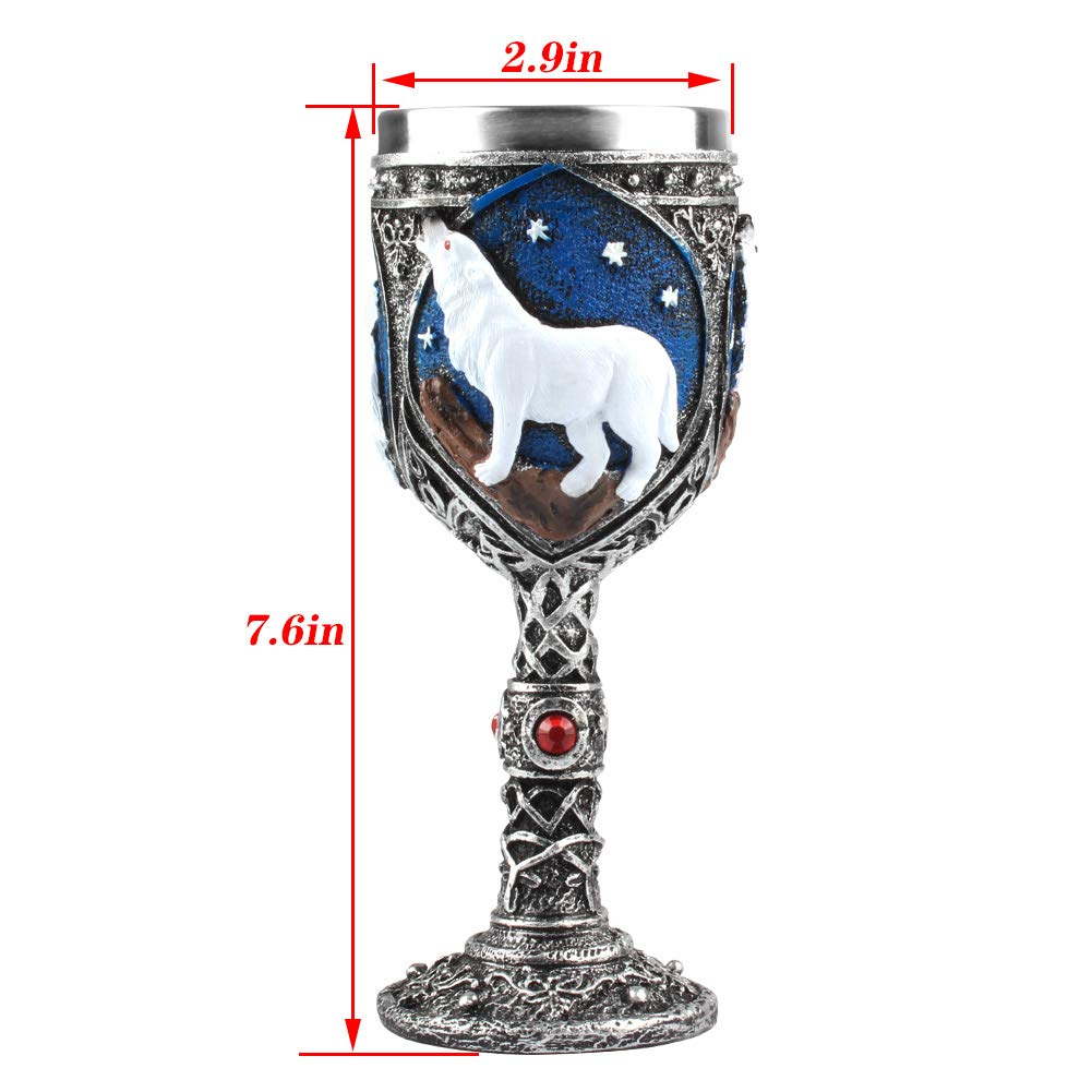 EZESO ESSENTIAL SKINCARE Wolf Goblet Stainless Steel, Resin 3D Wine Chalice Goblet Cup Kitchen Party Hosting Decorative Holiday Souvenirs (White)