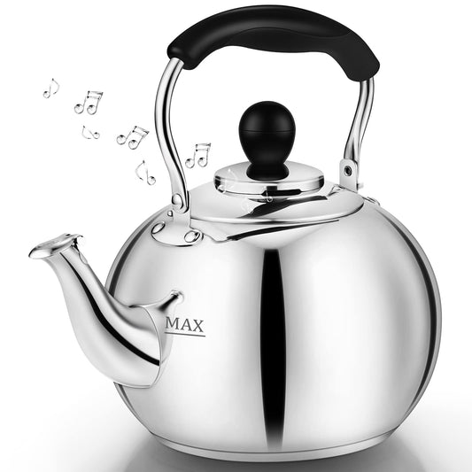 Dclobtop Whistling Tea Kettle Stovetop - 2.5 Quart Round Tea Kettle Stovetop, Silver Mirror Polished Classic Stovetop Kettle, Food Grade Material Kettle Teapot for Stove Top