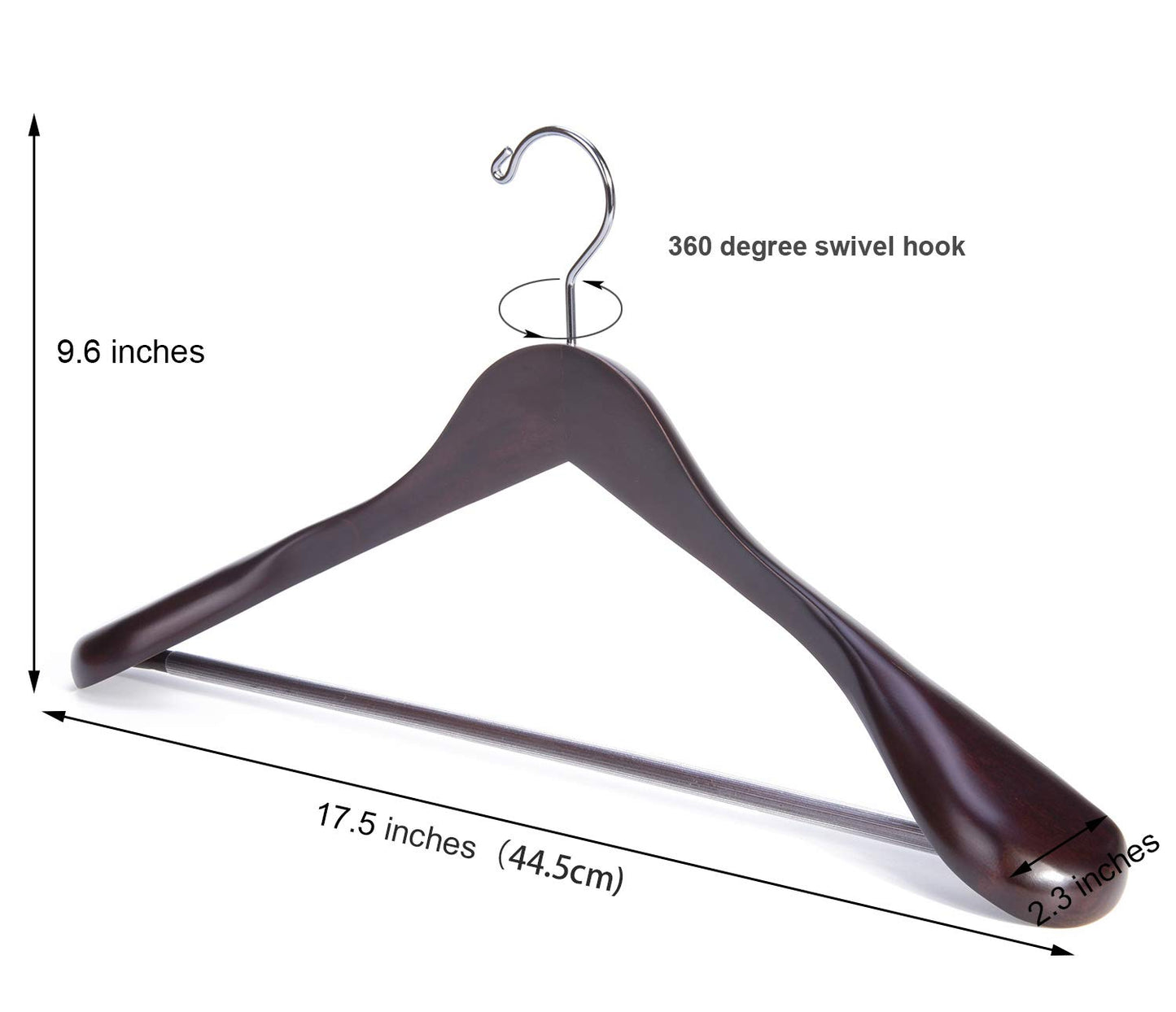 Nature Smile Luxury Mahogany Wooden Suit Hangers - 6 Pack - Wood Coat Hangers,Jacket Outerwear Shirt Hangers,Glossy Finish with Extra-Wide Shoulder, 360 Degree Swivel Hooks & Anti-Slip Bar with Screw