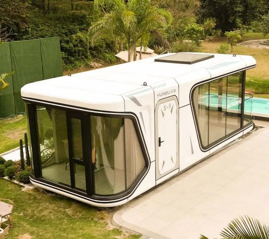 Fully Furnished Portable Tiny House 2 Bedroom Modular Airship Pod, Capsule Container Homes, Tiny House with Restroom