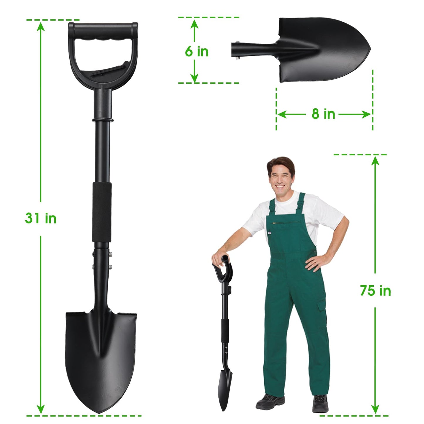 Shovel, Shovels for Digging Gardening, 31” Small Shovel for Camping, Off Road, Garden Spade Shovel with Round Point Blade, D-Handle, Comfort Grip, Metal Shovel Heavy Duty, Rust-Proof, Lightweight