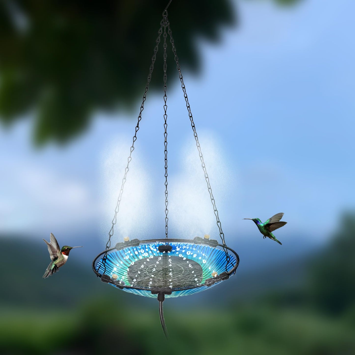 Hanging Bird Bath - Bird Bath Bowl with Solar Fountain Pump - Deck Mount Metal Bird Bath Bowl Powered by Water Fountain Pump for Outdoor Garden - Solar Powered Bird Bath Fountain