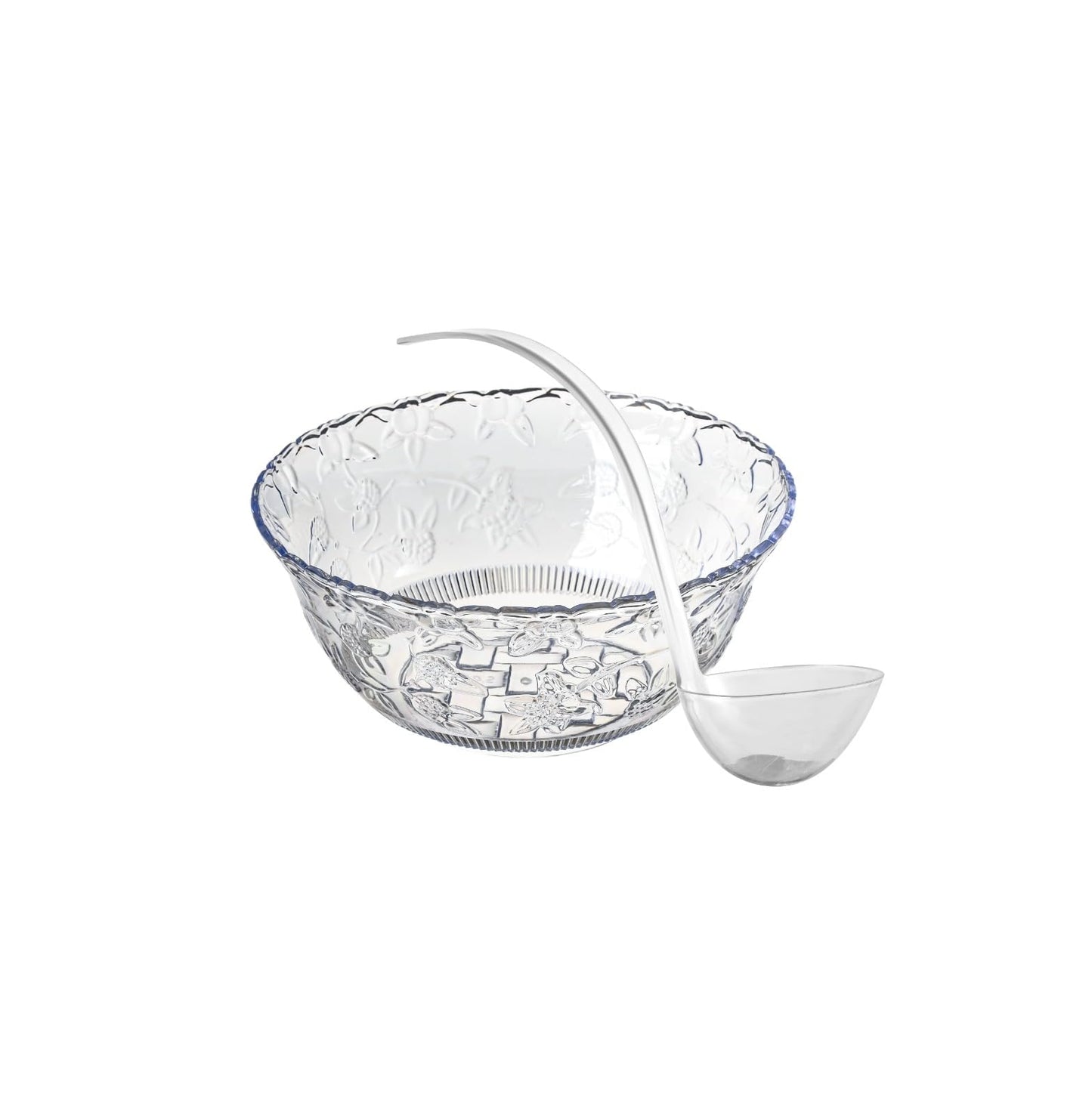 S.G Premium Quality Plastic Punch Bowl with Ladle - 2 Gallon Punch Bowl with Ladle - Embroidered Design 8 Quart large Serving Bowl with 5 oz Plastic Serving Ladle/Spoon for Parties, Holidays, and more