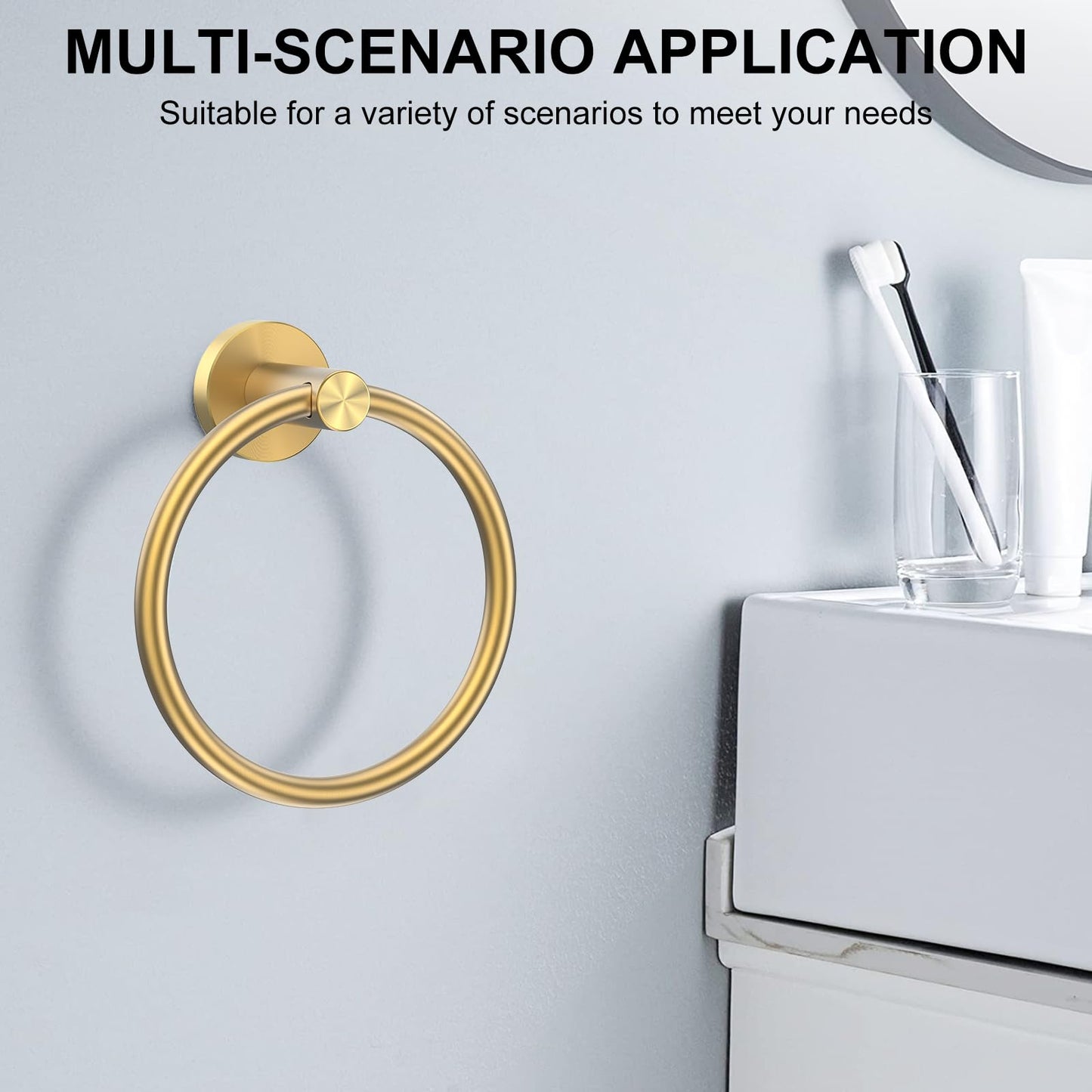 SetSail Towel Holder for Bathroom Wall Gold Towel Ring SUS304 Stainless Steel Hand Towel Holder Heavy Duty Towel Hanger for Bath, Kitchen Drill Hole