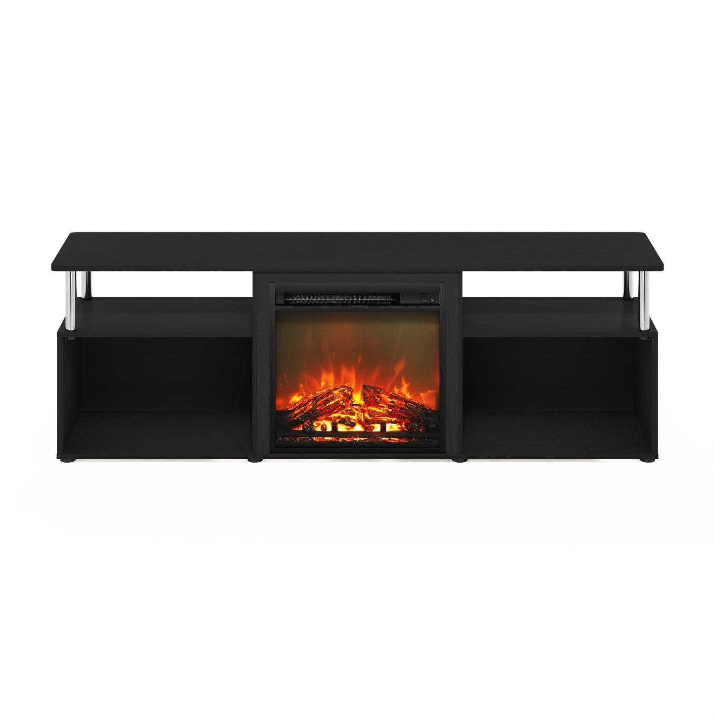 Furinno Jensen Open Storage Fireplace Entertainment Center for TV up to 70 Inch with Stainless Steel Tubes, Americano/Chrome