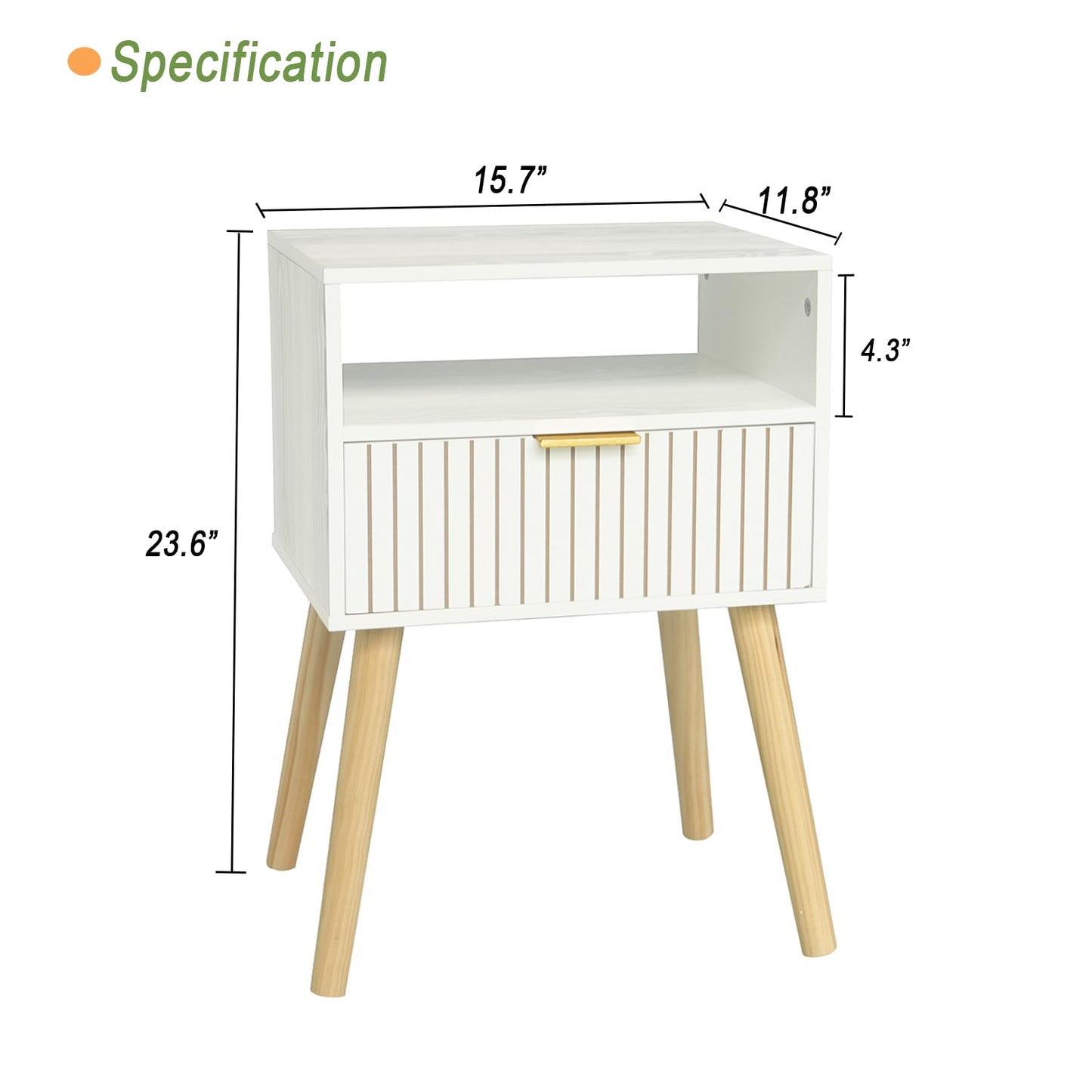 MaxSmeo White Nightstand, Mid Century Modern Nightstand, Small Bedside Table End Table for Bedroom with 2-Tier Storage, White