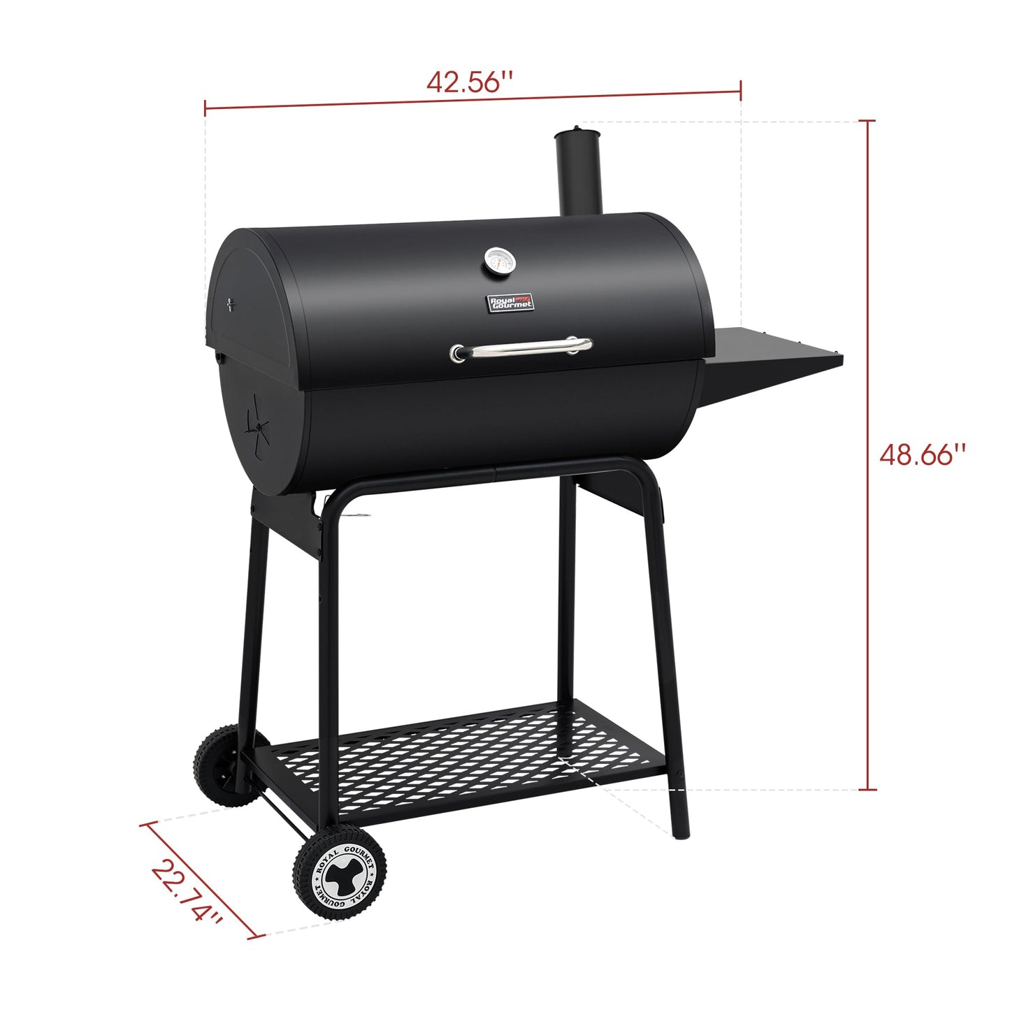 Royal Gourmet CC1830 30 Barrel Charcoal Grill with Side Table, 627 Square Inches, Outdoor Backyard, Patio and Parties, Black