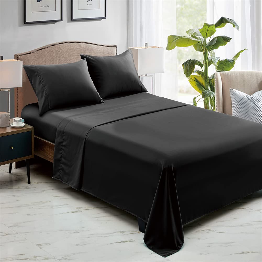 FreshCulture Queen Flat Sheets Only, Pack of 6, Soft Microfiber Bedding Sheets for Home, Salons, Hotels, Bulk Flat Sheets Only Queen Size (Black)