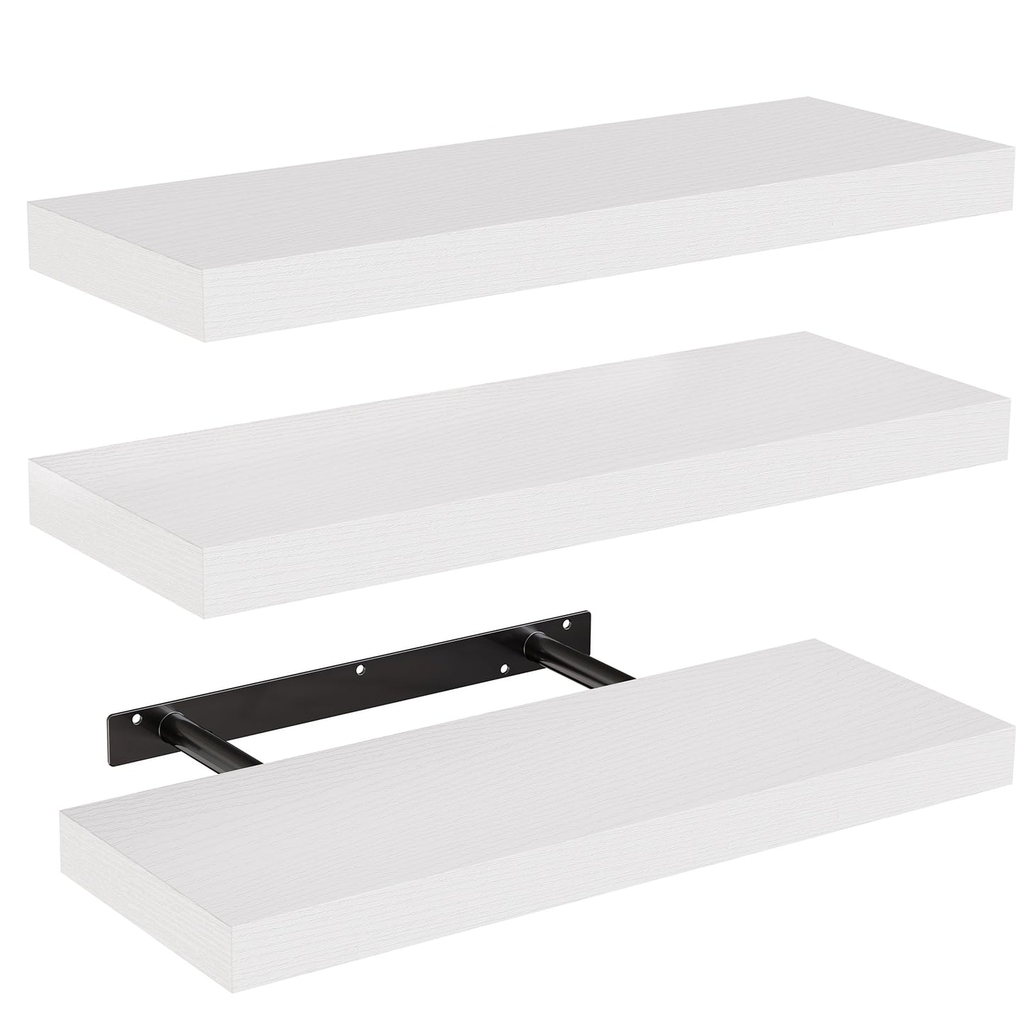 AMADA HOMEFURNISHING Floating Shelves, Wall Shelves for Bathroom/Living Room/Bedroom/Kitchen Decor, White Shelves with Invisible Brackets Set of 3 - AMFS08