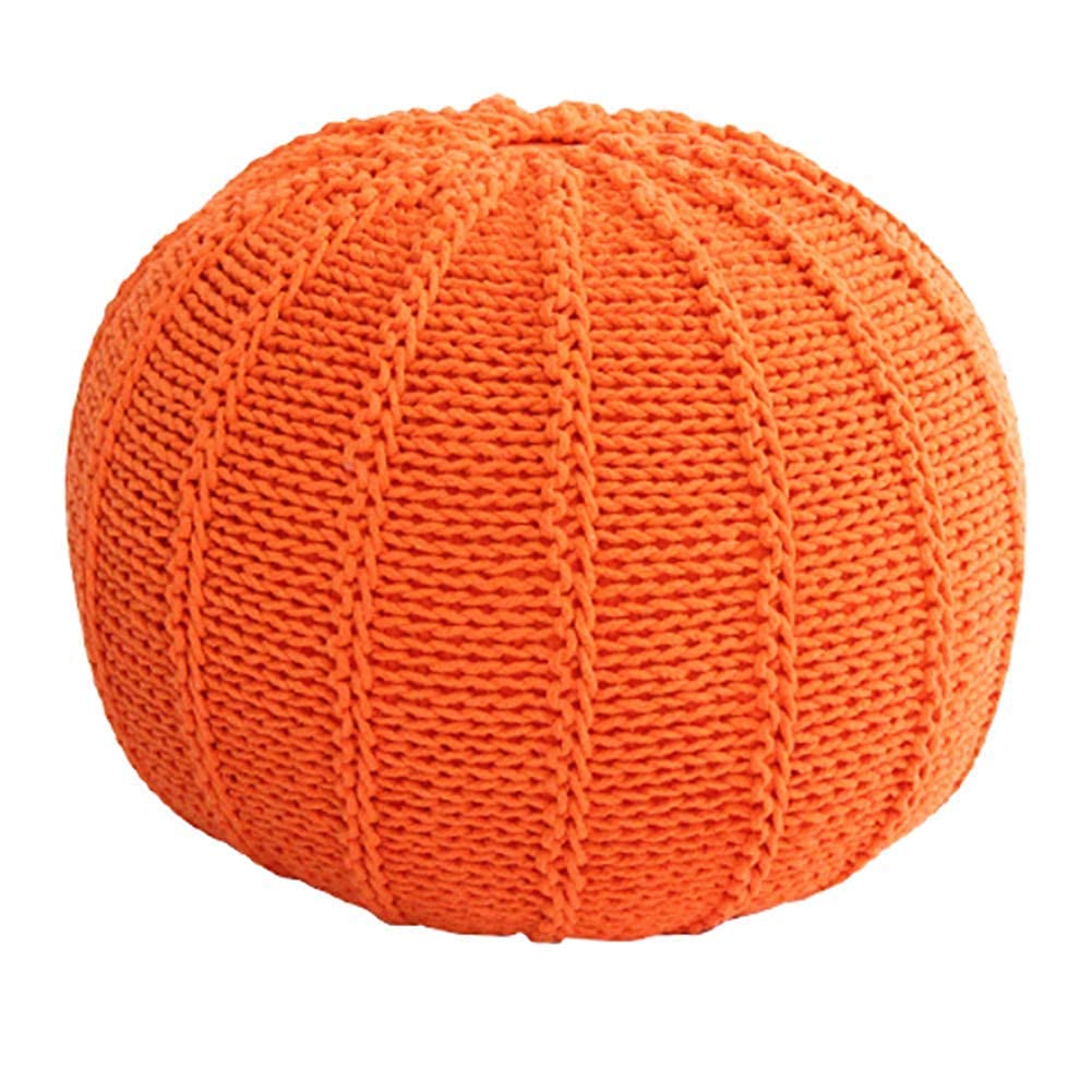 HAPPLiGNLY Footstool Hand Knitted Round Pouf,Cable Style Cotton Braided Rope Floor Comfortable Seat Footstool-C 48X48X35Cm(19X19X14Inch)