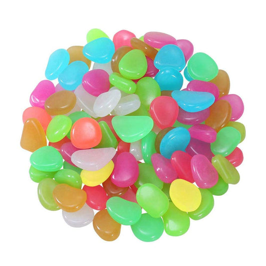 100Pcs Luminous Stones Glow in The Dark Garden Pebbles Rocks for Home Outdoor Walkways Garden Path Patio Lawn Garden Yard Fish Tank Decor Mix Color