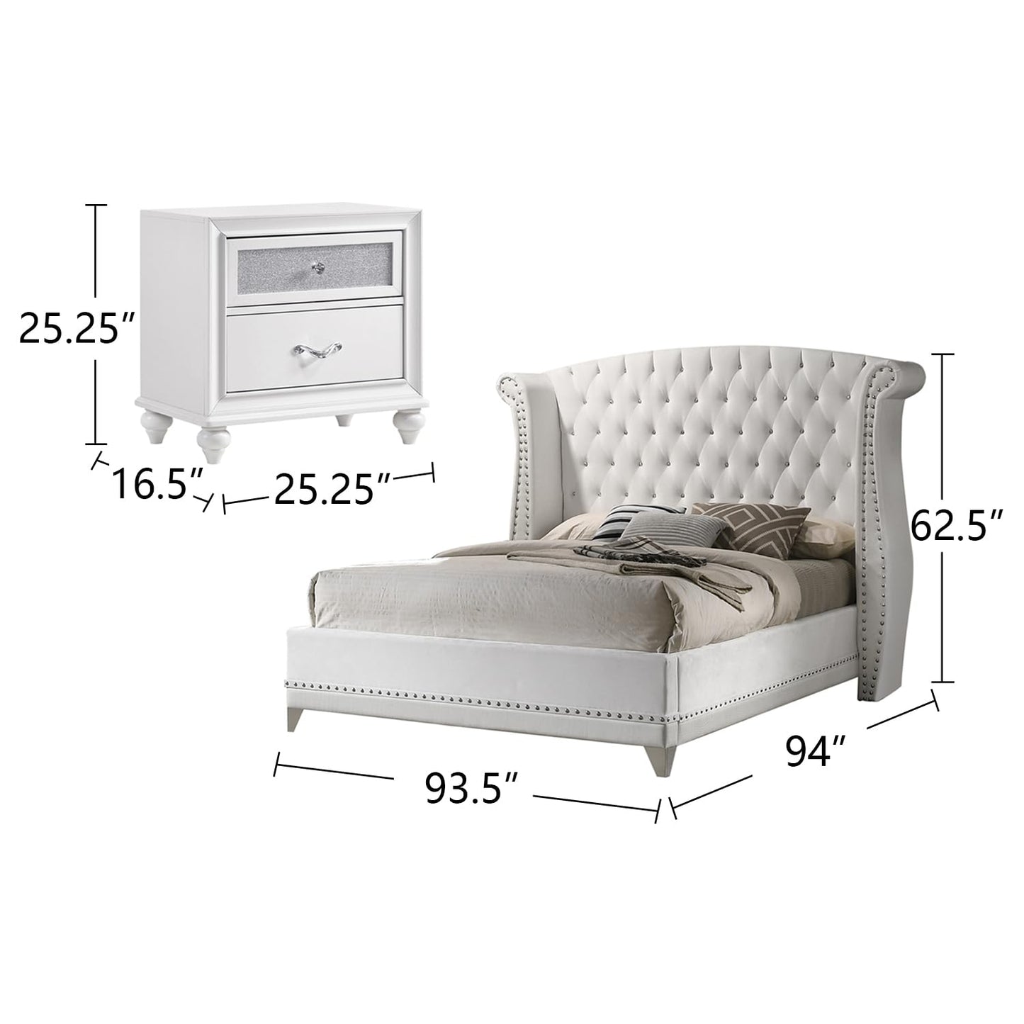 Barzini 5-Piece Upholstered Tufted Bedroom Set White, California King