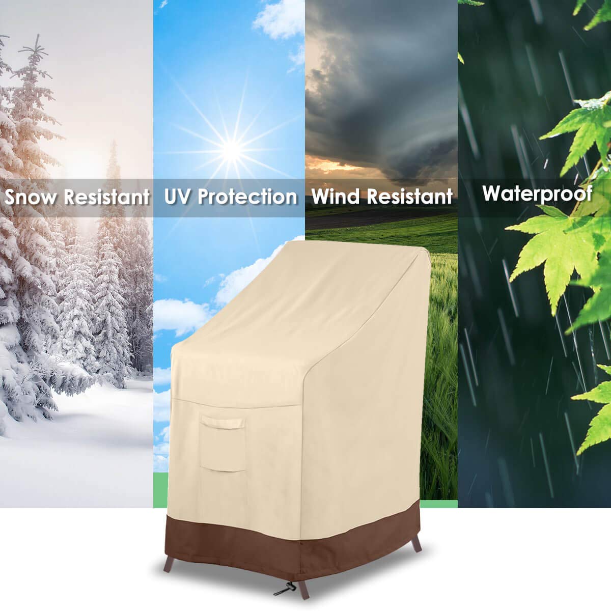 Vailge Stackable Patio Chair Cover,100% Waterproof Outdoor Chair Cover, Heavy Duty Lawn Patio Furniture Covers,Fits for 4-6 Stackable Dining Chairs,36"Lx28"Wx47"H,Beige&Brown