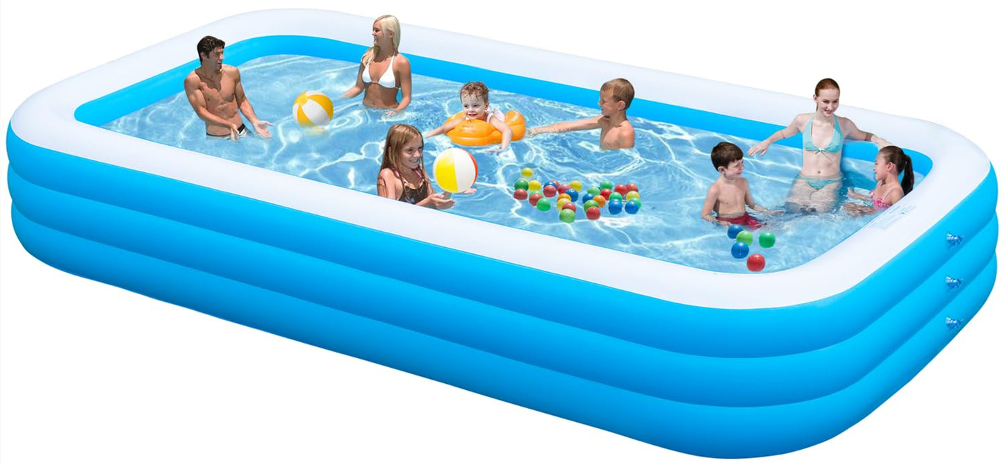 Big Inflatable Pool for Adults，Lylting 145"x74"x22" Extra Large Thickened Blow Up Pool for Summer Water Party, Full Size Family Swimming Pools for Backyard Home Garden Lawn Indoor Outdoor