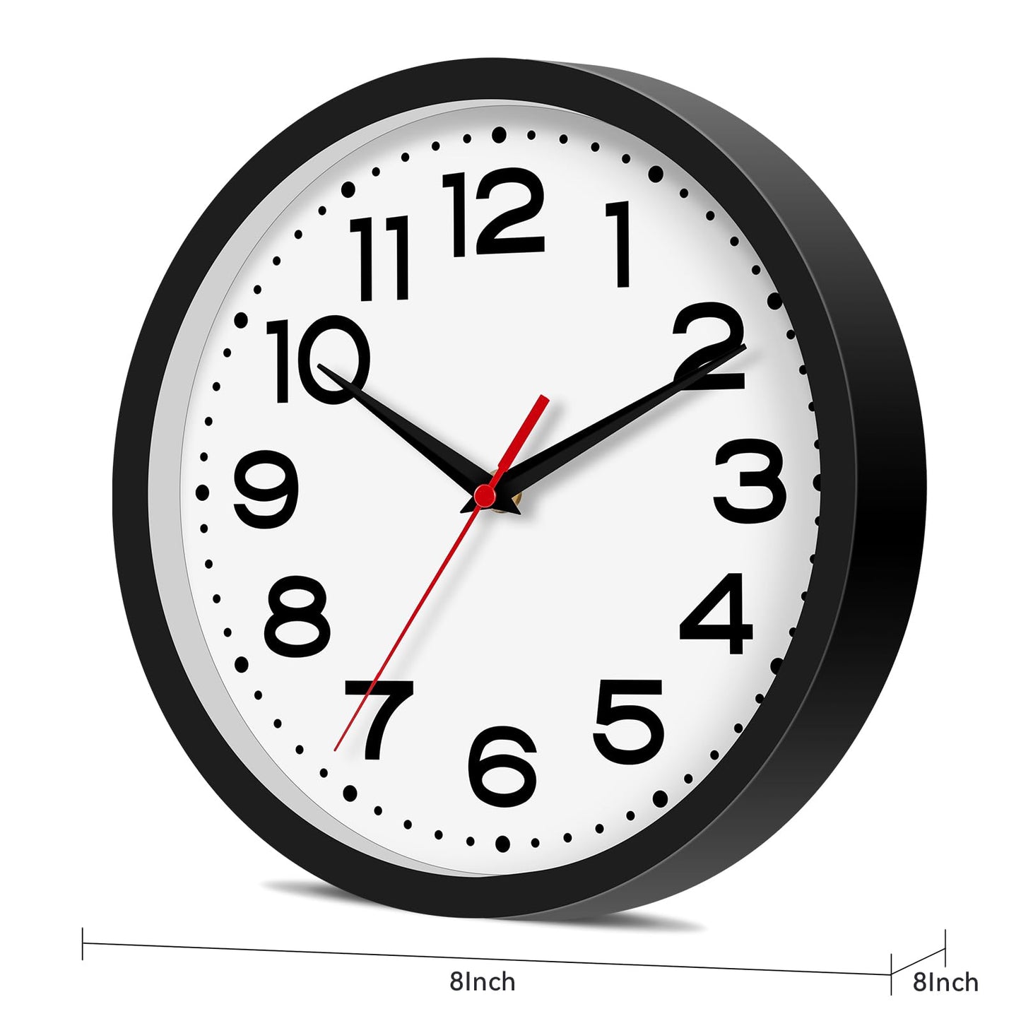 Roymnie Wall Clock Silent Non-Ticking Modern Clock Battery Operated 8 Inch Small Classic Analog Decorative for Kitchen, Living Room, Office, Bedroom, Bathroom (Black)