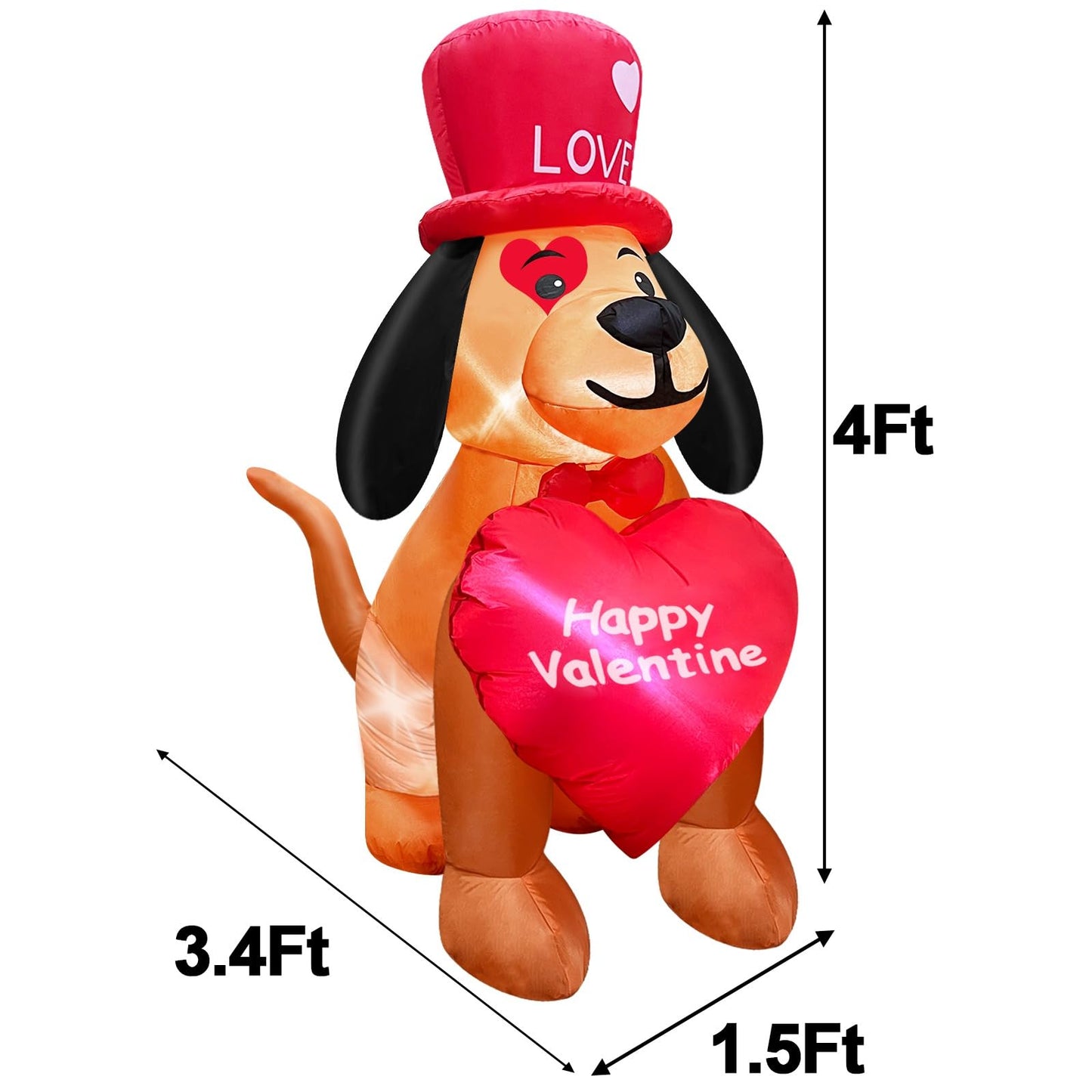 TURNMEON 4 Ft Valentine's Day Inflatables Outdoor Decoration Blow Up Dog Holds Happy Valentine Heart LED Lighted Valentines Decorations Yard Lawn Garden Indoor Home Party Wedding Valentines Decor Gift