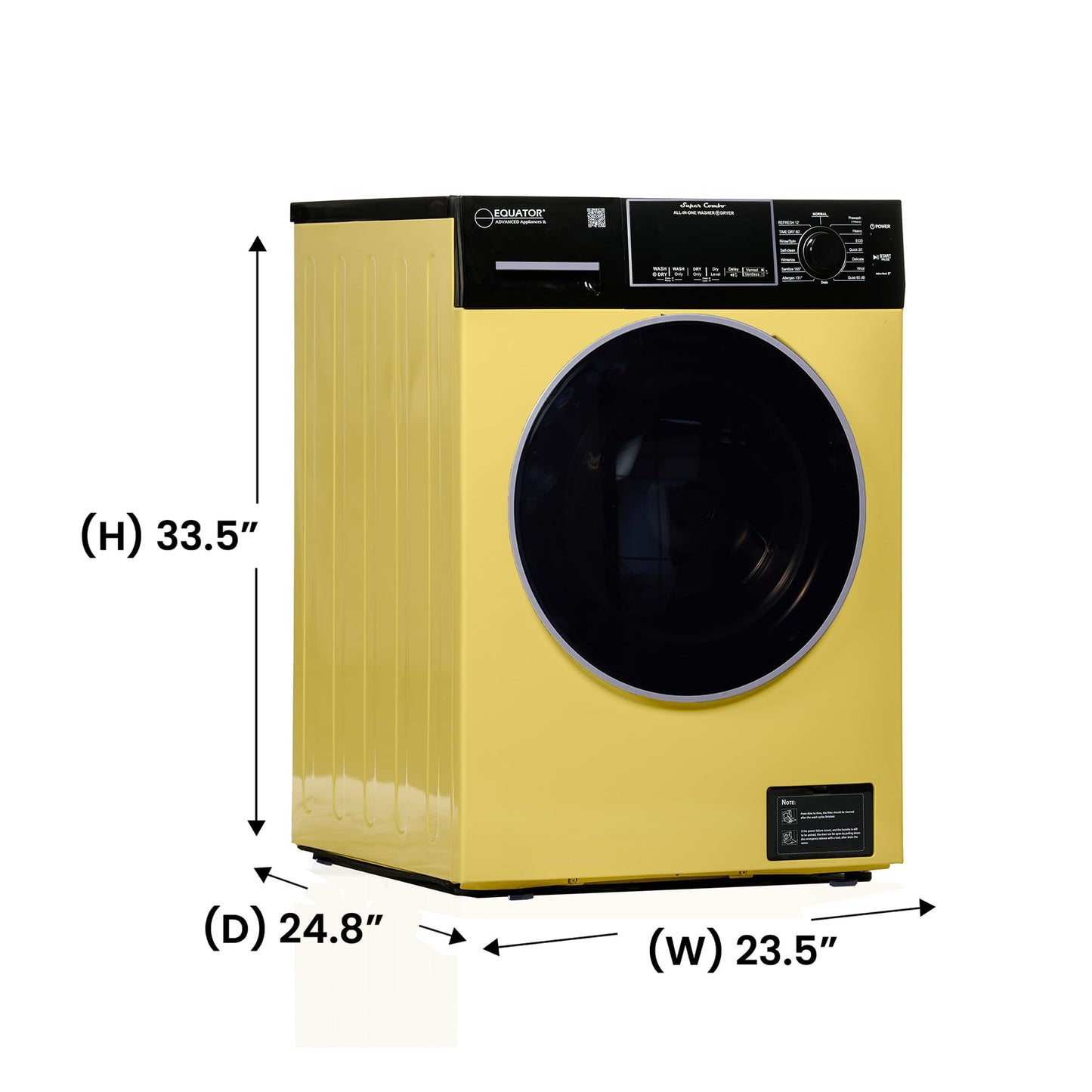 Equator All-In-One VENTED/VENTLESS Washer-Dryer 1.9cf/18lb 1400RPM 110V (Yellow/Black)