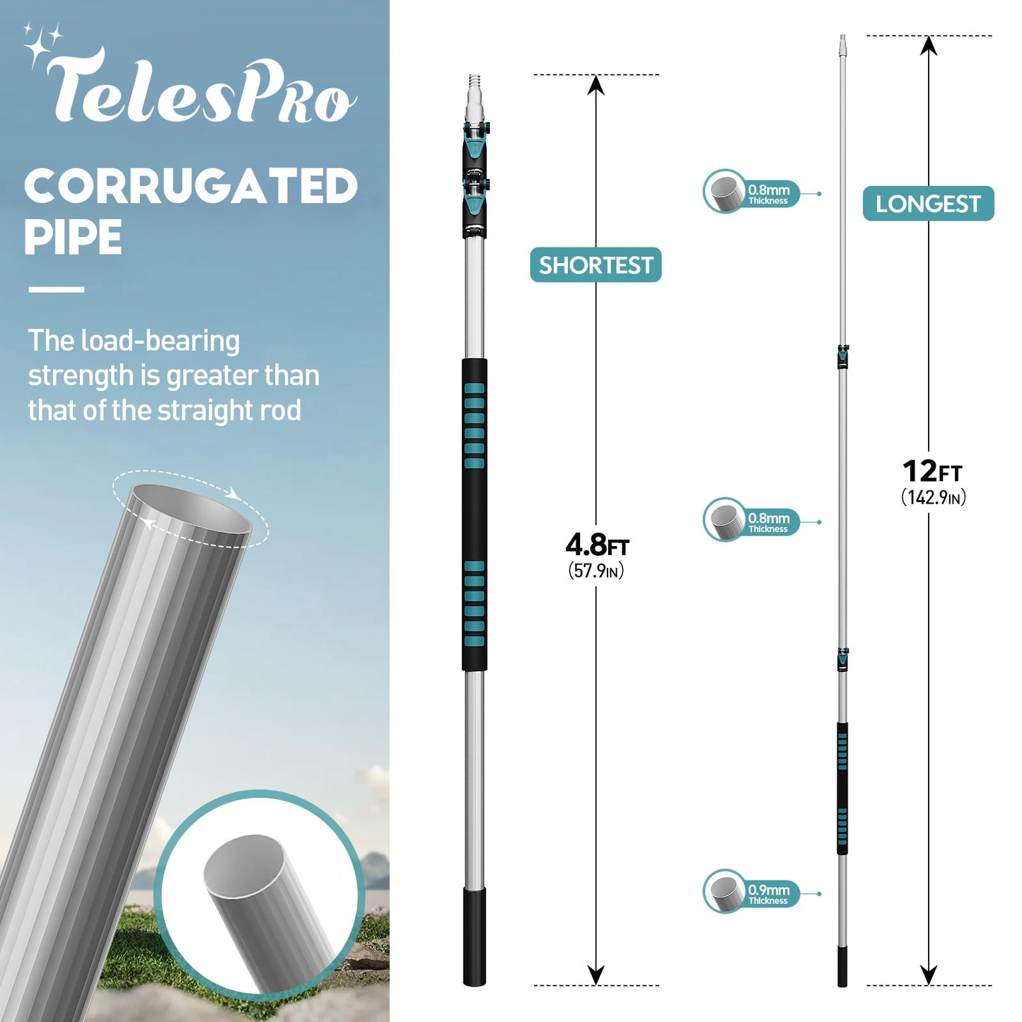 Telespro 12FT Telescoping Fruit Picker (20+ Foot Reach) | Lightweight High-Grade Aluminum Extension Pole with Easy Attach Twist-On Apple Basket | Durable Fruit Picking Tool