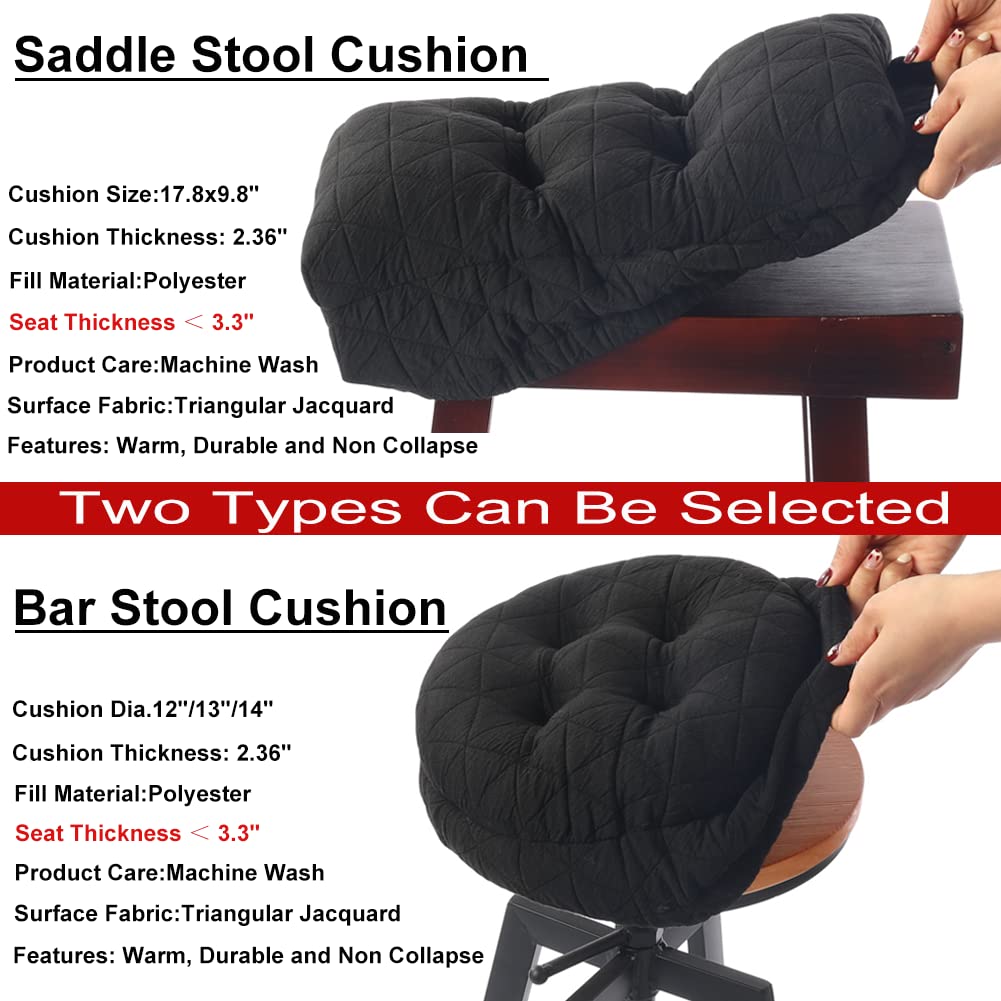 BUYUE Round Bar Stool Seat Cushion, Dia.13 Luxury Fashion Jacquard with Anti-Skid Silicone Bar Stool Cushion Padded (Black, M,1 Count)