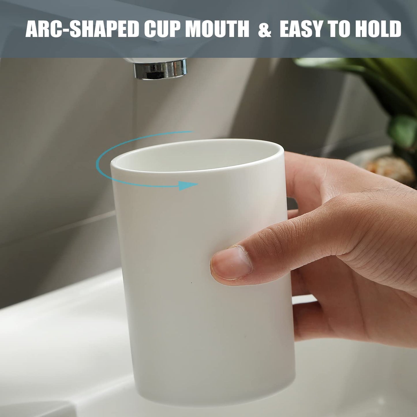 Bathroom Tumbler Cup 10.5oz Reusable Unbreakable Toothbrush Cup 300ml Mouthwash Cups Plastic Easy to Clean Bathroom Cup Toothbrush Holder Adequate for Your Bathroom (PP 2PCS, White)