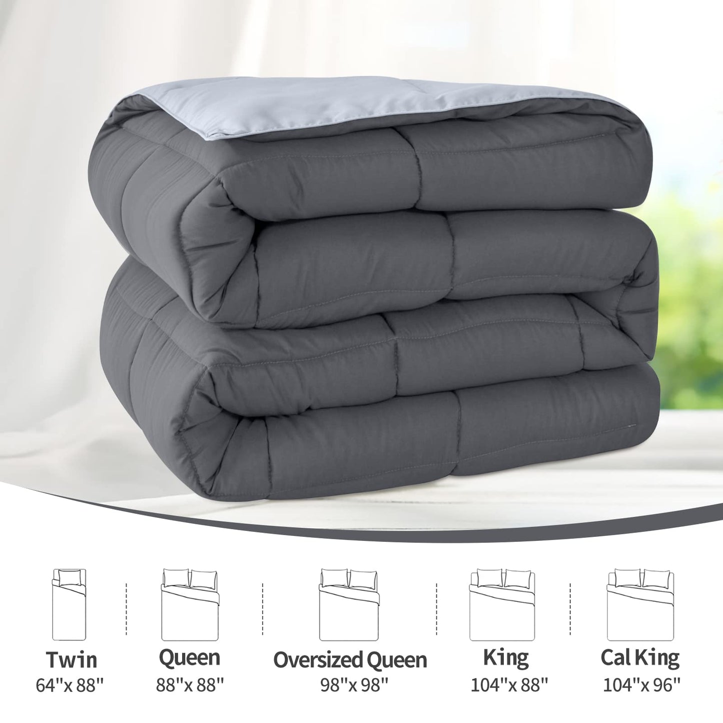 Homelike Moment California King Comforter - Grey Lightweight Down Alternative Bed Comforter, All Season Duvet Insert Quilted Reversible Bedding Comforters Soft Cal King Size Dark Gray/Light Grey