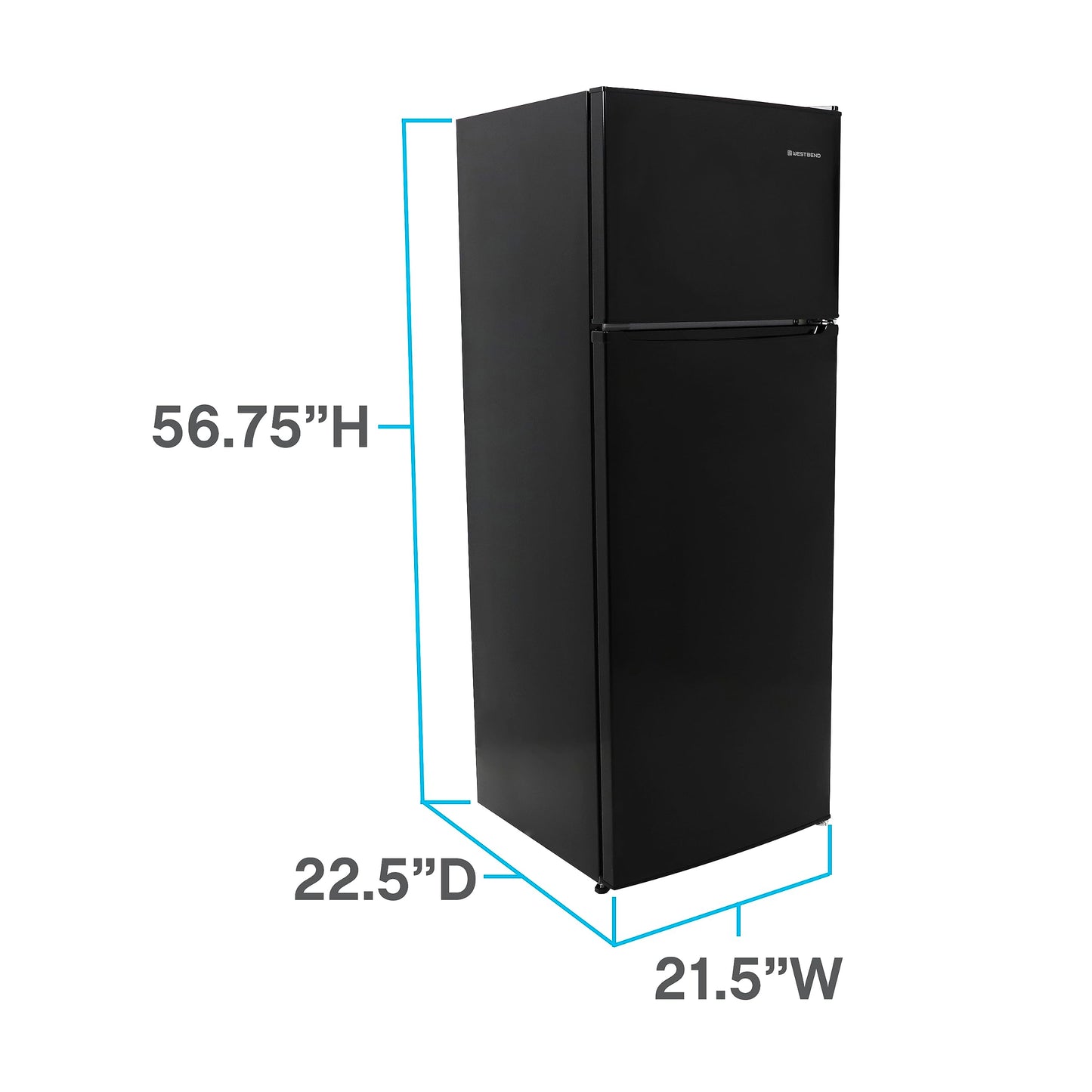 West Bend Apartment Refrigerator Freestanding Slim Design Full Fridge with Top Freezer for Condo, House, Small Kitchen Use, 7.4-Cu.Ft, Black