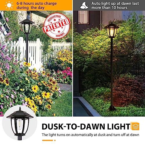 PASAMIC 63" Outdoor Solar Light Post 2 Pack, Solar Lamp Post Lights Waterproof, Outdoor Post Lights for Garden, Lawn, Pathway, Front/Back Door, Backyard, Patio Decor, Warm White, Replaceable Bulb