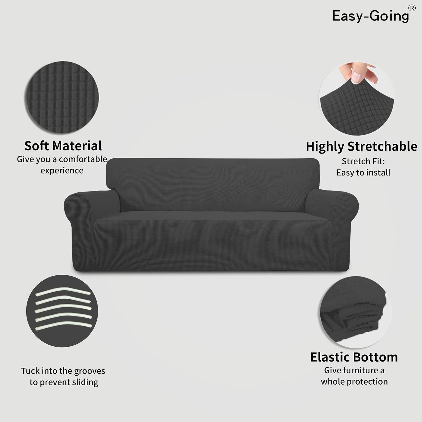 Easy-Going Stretch Sofa Slipcover 1-Piece Sofa Cover Furniture Protector Couch Soft with Elastic Bottom for Kids, Polyester Spandex Jacquard Fabric Small Checks (Sofa, Dark Gray)