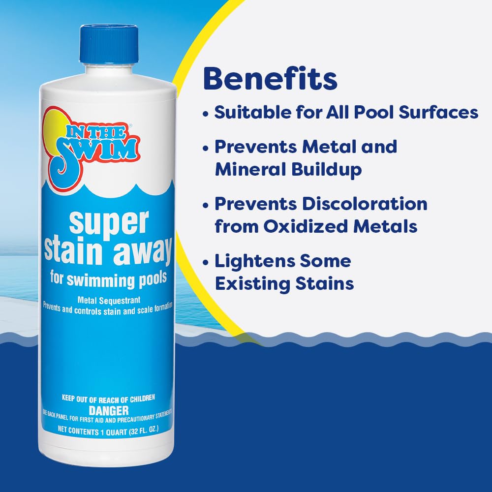 In The Swim Super Stain Away - The Ultimate Swimming Pool Stain Remover – Prevents Stains, Scaling, and Build-Up in Swimming Pools - 1 Quart